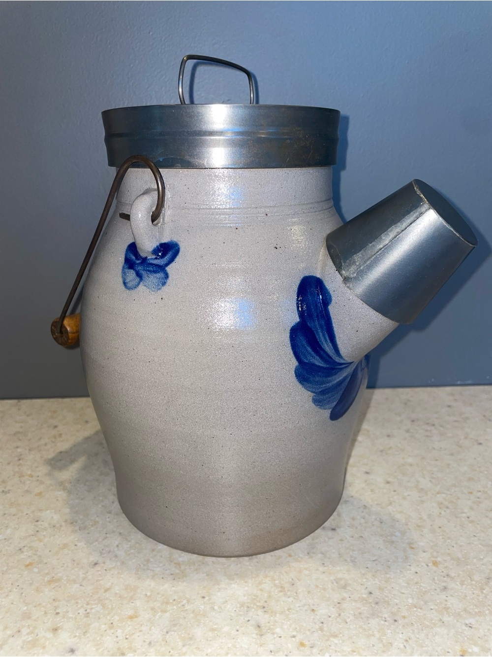 ROWE POTTERY WORKS Vintage Salt Glazed Pottery Batter Jug Handmade Wisconsin